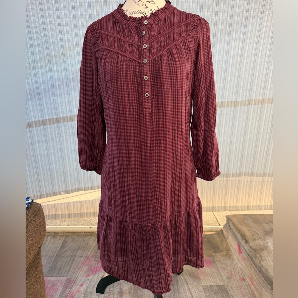 LOFT Burgundy Textured Button-Front Midi Dress